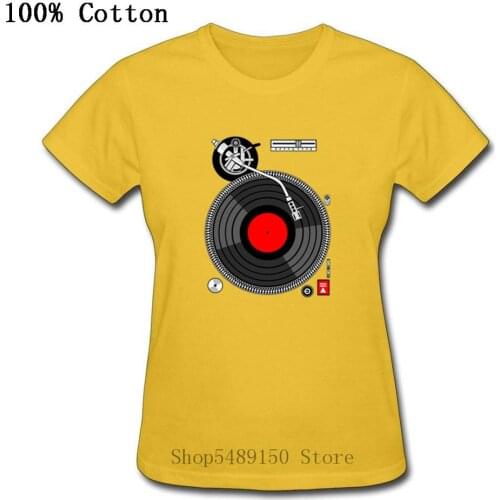 Retro Vinyl Record Turntable Female T-Shirt DJ Turntable T Shirt Cotton Short-Sleeve T Shirt Fun Women Beach Print Hiphop Tshirt