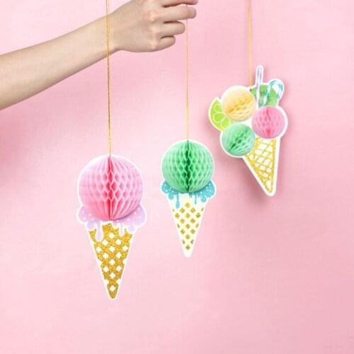 Ice Cream Bar Garland Tropical Kids Birthday Party Decoration Ice Cream 3D Honeycomb balls Colorful Popsicle Banner Summer Party