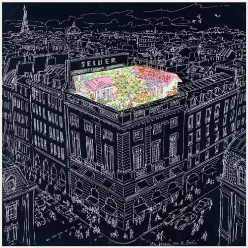 90cm Foof Garden Foulard Twill Silk Scarf Women Square Shawl Brand Hijab Scarf Bandana Leopard Handmade Curled Head Scarf