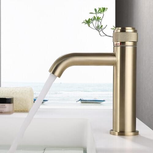 Basin Mixer Faucet Brush Gold Brass Single Handle Faucet Hot and Cold Sink Faucet Mixer Tap Black Bathroom Faucet Lavatory Mixer
