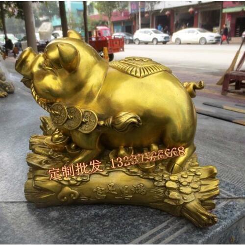 TOP COOL # Shop lobby decoration Business Money Drawing Good luck Propitious GOLD Fortune pig FENG SHUI BRASS Sculpture Statue