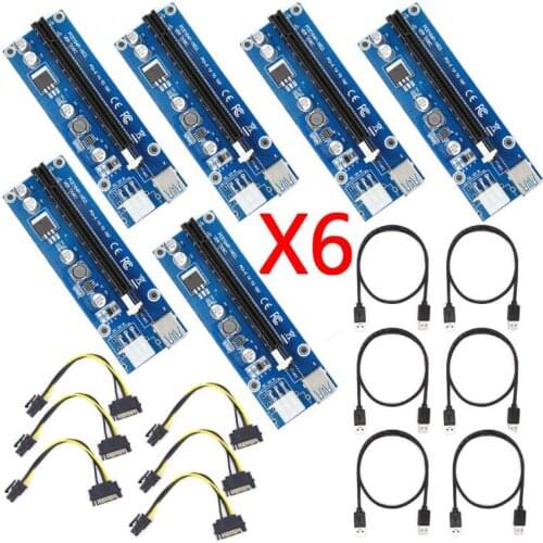 TPFEEL 6pcs USB 3.0 PCI-E PCI Express Riser Card 1x -16x GPU Extender Card Adapter Cable 60cm 6pin 006C Riser Card