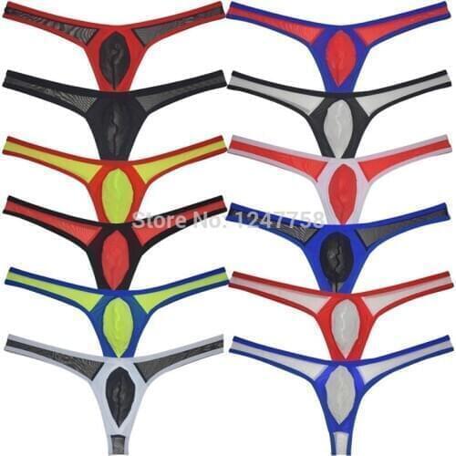 Sexy Mens Out Ring Bulge Pouch Soft T-Back Sheer Man Panties Thongs Mesh Underpants Gay Slip Mesh Thong Bikini Underwear
