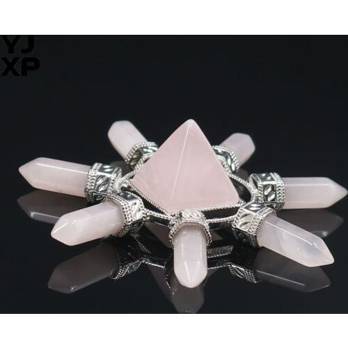 YJXP Natural Rose Quartzs Energy Launcher Reiki Healing 7 Chakra Hexagon Column Square Pyramid Spiritual Balancing Yoga Jewelry