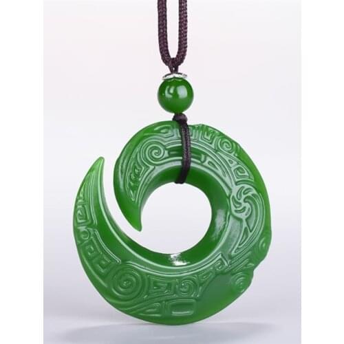 Real Hetian Jade Good Luck Necklace Pendant Hand Carved Emerald Gemstones Men and Women Lucky Amulet Best Gift