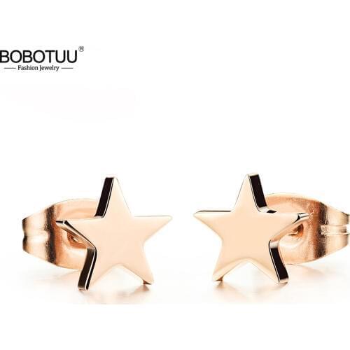 BOBOTUU Brand Rose Gold Color Romantic Star Girl Earrings Stainless Steel Trendy Stud Earrings For Women Gifts Oorbellen BE17102