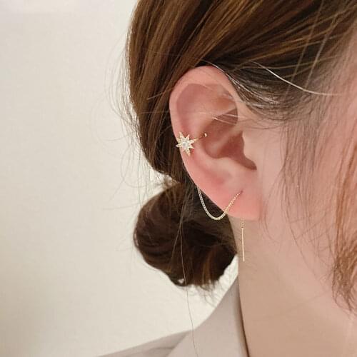 VENTFILLE 925 Sterling Silver Star Simple Chain Ear Bone Clip For Women Temperament Trendy Earrings Party Jewelry 2021 New