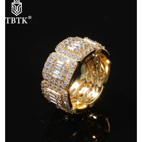 TBTK Fashion Silver Color 8mm/10mm Baguette Cluster Ring Square Zirconia Stones Luxury Jewelry Unisex