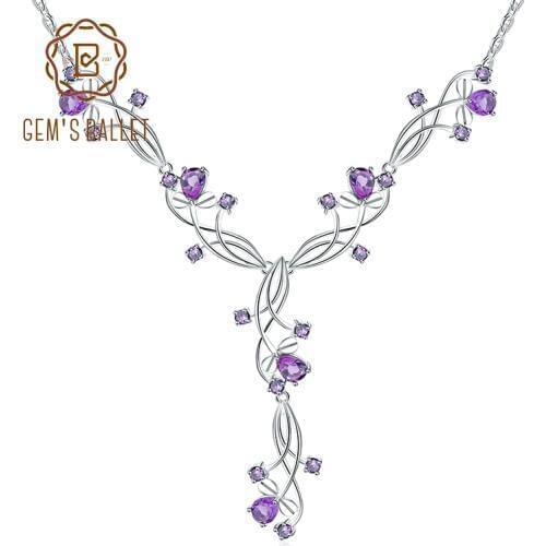 GEMS BALLET 6.39Ct Natural Amethyst Bridal Necklace 925 Sterling Silver Gemstone Wedding Necklace For Women Fine Jewelry