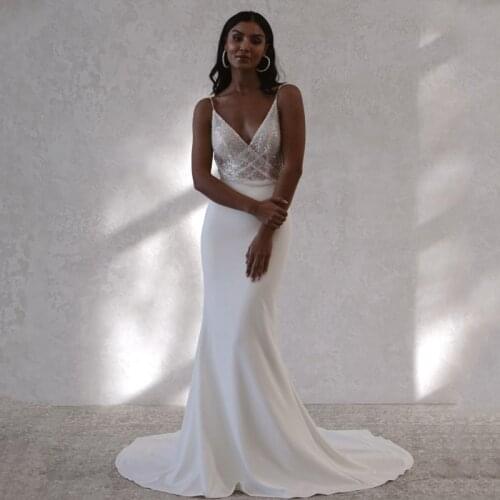 Eightree Mermaid Beach Wedding Dresses Sexy V-neck Backless Bride Dress Spaghetti Straps Boho White Wedding Gowns Custom Made