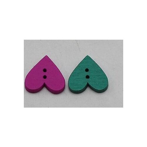 100 Mixed Color Lover Heart 2 Holes Wood Sewing Buttons Flatbacks 18X20mm