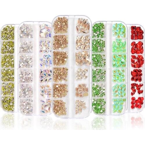 12 Boxes/Set Colorful AB Crystal Rhinestone Diamond Gemstone Holiday 3D Glitter Nail Art Decoration Nails Accesorios HOT Sale