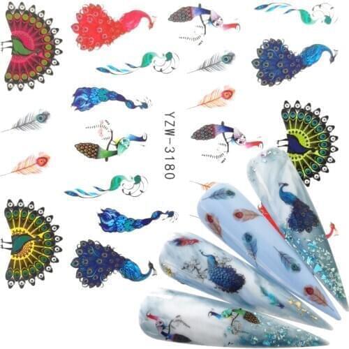 2020 New Arrival Nail Sticker Slider Colorful Peacock Leaf Flower Water Decal Wraps Nail Art Decor Beauty Foil Manicure