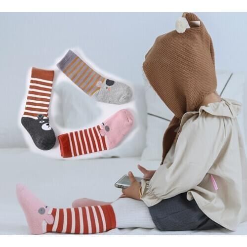 3prs/lot Baby Girl Sock Autumn Winter Accessories Cartoon Cotton Toddler Knee High socks Terry Hockn newborn Stockings