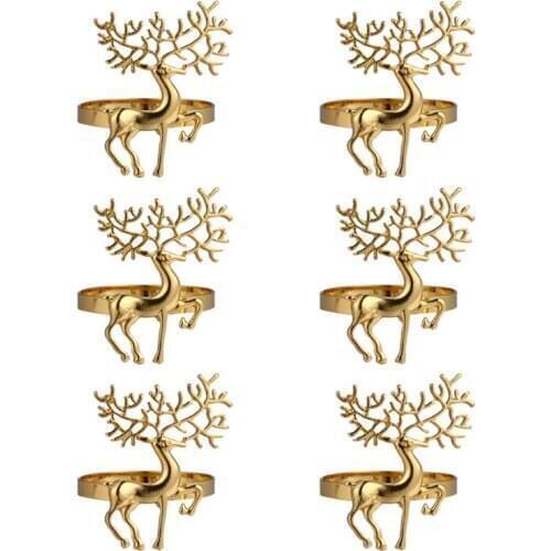 6Pcs Christmas Deer Design Napkin Rings Alloy Napkin Holder Party Decoration
