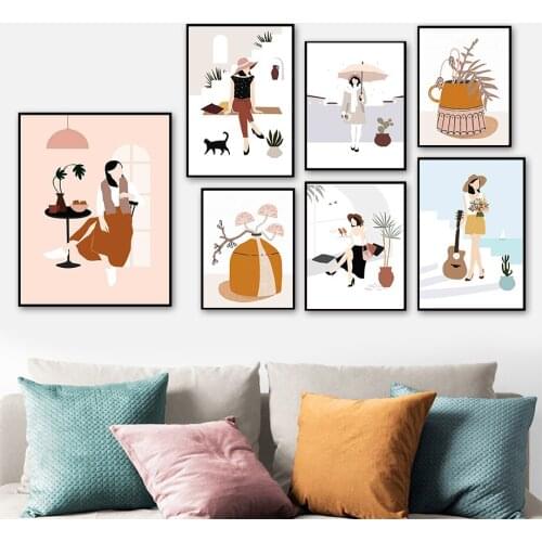 Abstract Woman Plant Flower Wall Art Canvas Painting Nordic Posters And Prints Wall Pictures Girl Bedroom For Living Room Decor