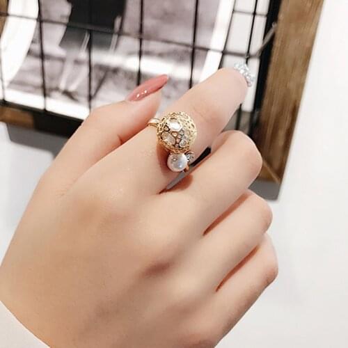 AE-CANFY 2021 New Fashion Round Opening Pearl Ring Woman Simple Creative Decoration Ring Wedding Banquet Jewelry Gift