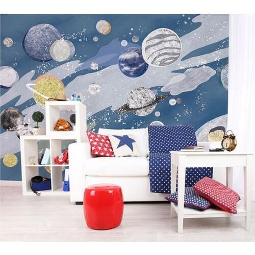 Bacaz Cartoon Universe star 3d Wall Photo Mural Wallpaper for Child Kid Room Kindergarten 3d wall Mural Wall paper Cartoon Decor