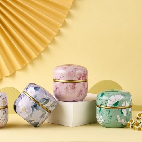 Tea cans, tin cans, flower tea cans, portable small round packaging food, wedding candy cans, tinplate cans