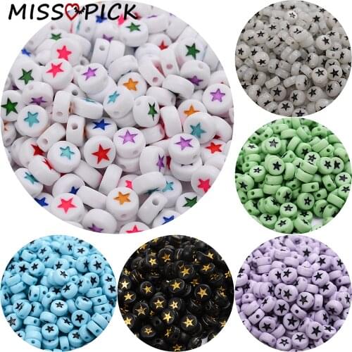 100pcs 7mm Acrylic Beads Round Multi Color Star Loose Spacer Beads Charms for Jewelry Making DIY Bracelet Accessories Wholesale