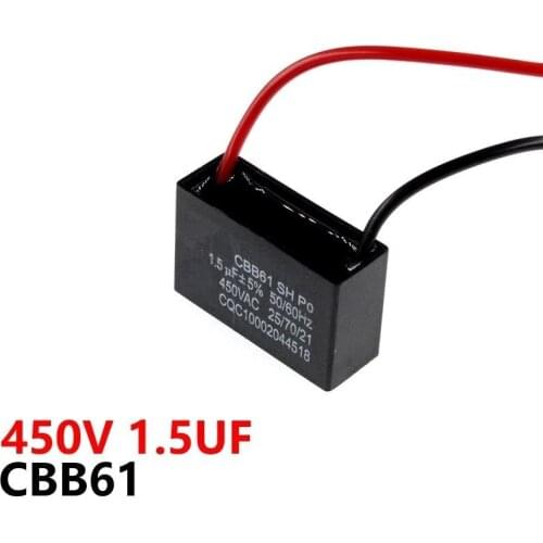 CBB61 450VAC 1.5UF fan starting capacitor lead length 10 with line capacitance