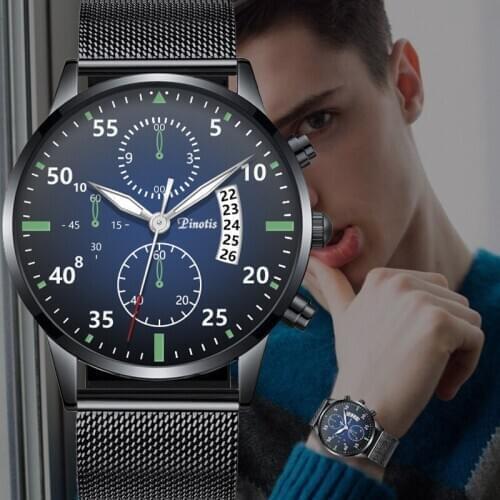 Men Watches Luxury Famous Brand Men Stainless Steel Mesh Calendar Watch Men Luminous Quartz Watch Relogio Masculino Male Clock