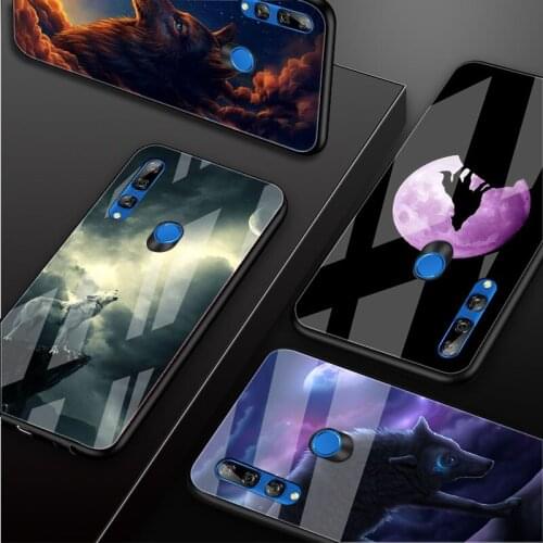 Moon roaring wolf Tempered Glass Phone Case For Huawei honor 8X 9 10i 20i 20Lite 20Pro 30 Pro Cover Shell