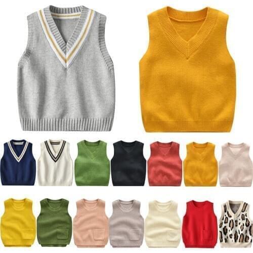 Autumn Baby Boys Girls Cute Sweater Vest Kids Leopard Pattern Printing Knitting Sleeveless Tops Toddler Casual Costume Blouse