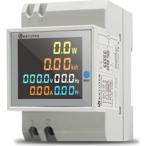 Din Rail Digital LCD AC Voltmeter Ammeter 40-300V 0-100A Amp Volt Active Power Factor Electric Energy Meter Multi-function