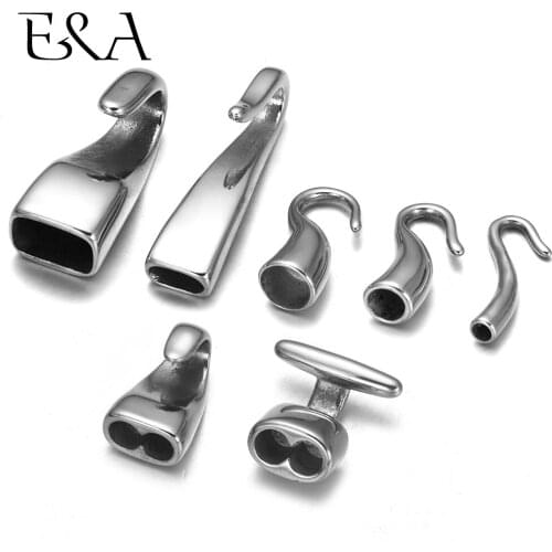 Double Hole 5mm Stainless Steel Hooks for Round Leather Cord Connect Buckle Polished DIY Bracelet Jewelry Making Clasps Findings