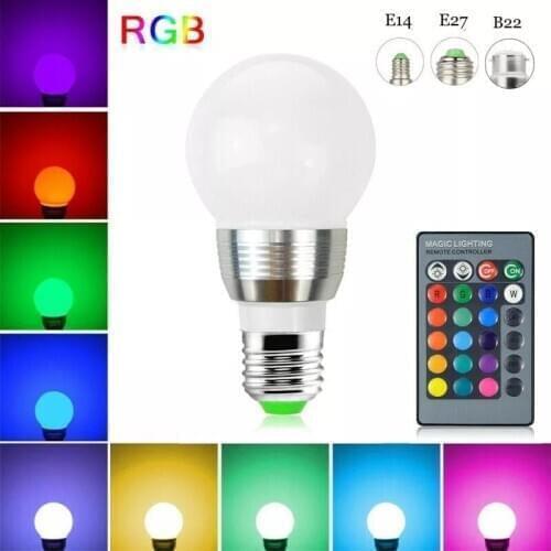 E27 E14 LED Bulb 5W 7W RGB 16 Color Changeable LED Lamp 110V 220V RGB LED Light Bulb Spotlight with IR Remote Control Home Decor