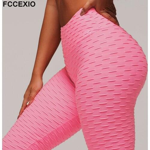 FCCEXIO Newest High Waist Fitness Leggings Women Workout Push Up Legging Fashion Solid Color Bodybuilding Jeggings Women Pants