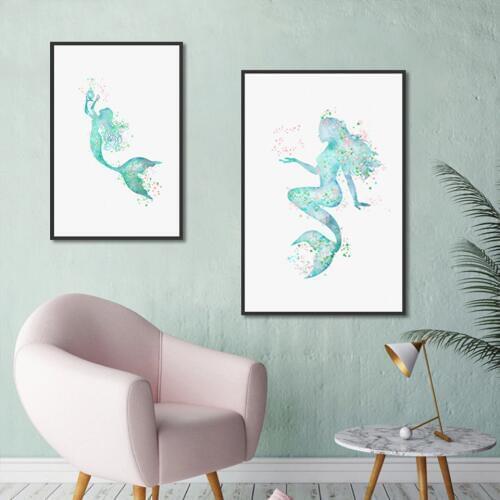 Pictures Canvas Nordic Style Paintings Home Decor Mermaid Wall Art HD Prints Hotel Watercolor For Living Room Poster Modular