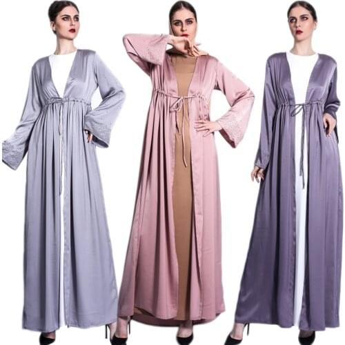 Muslim Women Open Kimono Eid Ramadan Abayas Arabic Kaftan Middle East Cardigan Turkish Diamonds Maxi Robe Gown Islamic Clothing