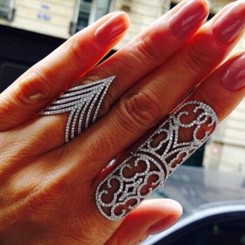 Full cubic zirconia chevron V finger rings luxury european women fashion elegant silver color V big micro pave cz ring