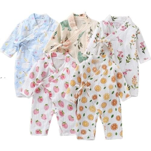 2021 Spring New Infant Girls Jumpsuit Kimono Boys Baby Onesies Long Sleeve Cute Floral Bear Full Print Home Kids Pajamas 0-18M