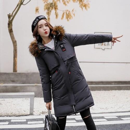 Female long cotton-padded coats women down jacket warm winter fashion newest elegant thicken hooded black fur collar