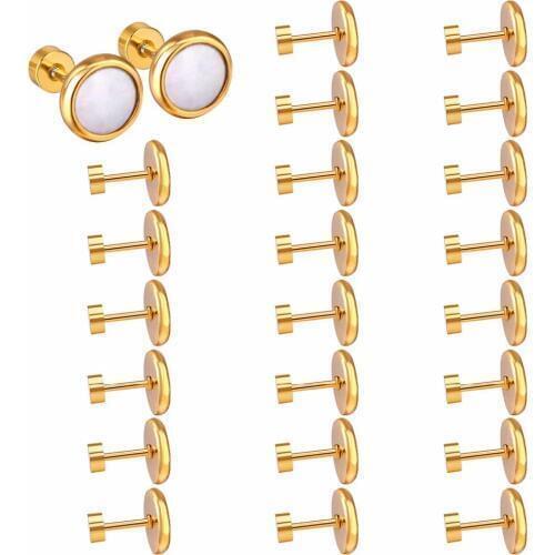 LUXUKISSKIDS 12Pairs/Lot Round Shell Screw Earrings Gold/Steel Stainless Steel Stud Earrings Size 8mm Earrings Wholesale