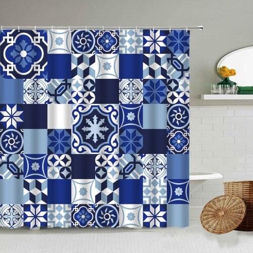 Moroccan Retro Antique Geometric Abstract Color Brick Background Shower Curtain Bohemia Bathroom Bathtub Waterproof Curtains