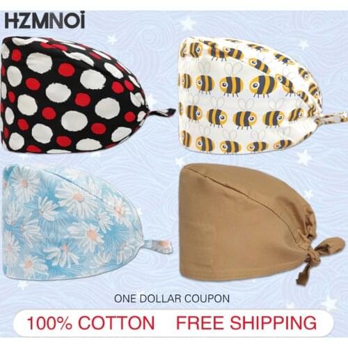 Trendy Printed Frosted Button Cap 100% Cotton Candy Printed Frosted Cap Nurse Clothes Accessories Pet Shop Chef Lab Work