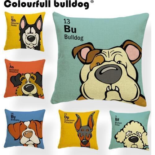 Cartoon Dog Cushion Bulldog Poodle Collie Beagle Dachshund Pillow Cases Home Outdoor Decor Home Throw Pillows 43X43 Burlap Soft