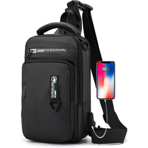 New Mens Chest Bag Multi-functional Leisure One-shoulder Crossbody Bag Waterproof USB Chargeable Anti-theft Chest Bag
