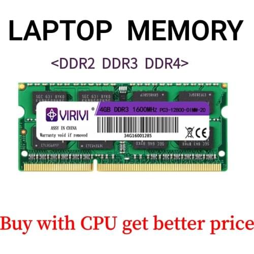 VIRIVI DDR3 DDR4 2G 4GB 8GB 1333 1600 1866 2133 2400 2666Mhz SO-DIMM 1.35V 1.5V 1.2V Notebook RAM 204Pin Laptop Memory core kit