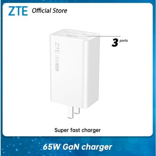 Original ZTE GaN Charger 65W Dual Type-C and one USB-A fast charging