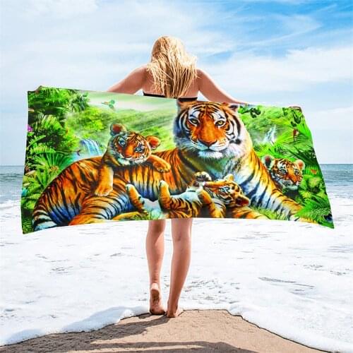 Microfiber Towel Quick Dry Beach Towels Tiger Pattern Printed Outdoor Water Sports Towel Swimming Camping Surf Towels Serviette
