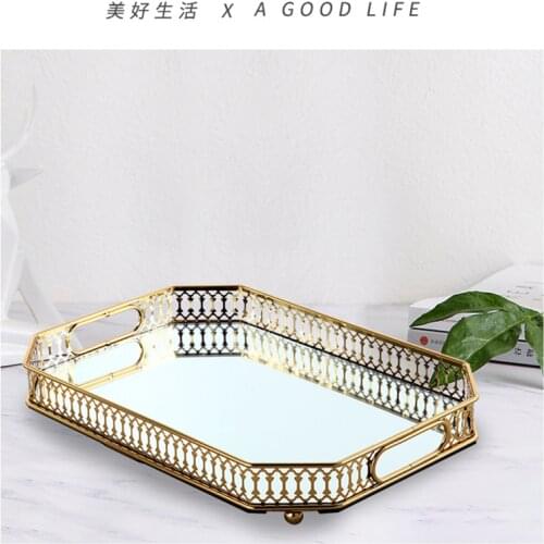 Nordic metal mirror tray luxury living room coffee table decoration household cosmetics storage and storage rectangle