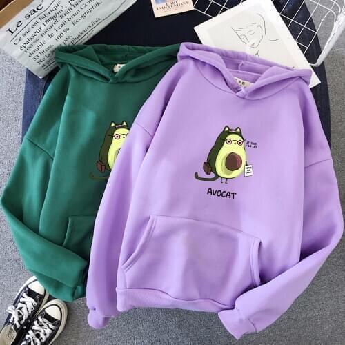 Winter Casual Avocado Print Women Hoodie Womens Brand Long Sleeve Warm Hoodie Hooded Sportswear Streetwear Moletom Feminino