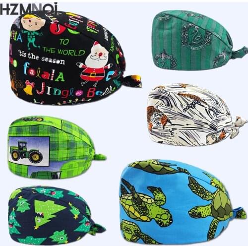 Unisex Scrubs Caps Adjustable Cotton Tooth Printing Hats High Quality Adjustable Sweat-absorbent Elastic Cotton Scrubs Hats