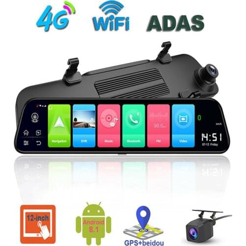 12-Inch Car DVR 4G Android 8.1 4+32G Streaming Media Rearview Mirror HD 1080P Video Recorder ADAS WiFi GPS Navigation Dash Cam