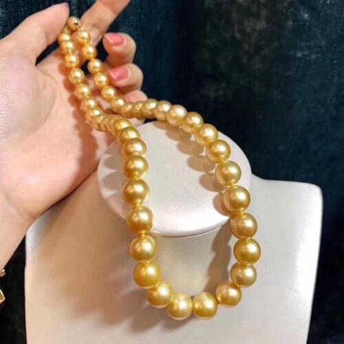 D109 Pearls Necklaces Fine Jewelry Natural Fresh Water 9-10mm Golden Pearls Necklaces for Women Fine Pearls Necklaces